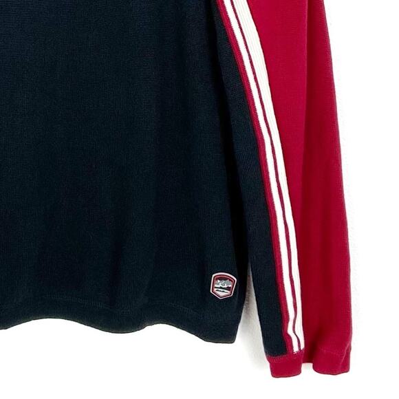 Y2K Eddie Bauer Men’s Quarter-Zip Pullover Sweater Colorblock Medium Black Red - Picture 5 of 7